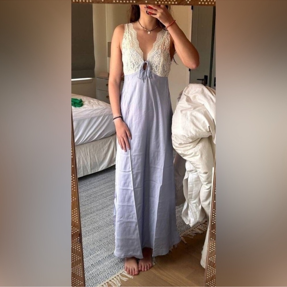 Free People Countryside Lace Maxi Dress Satin Purple Cream Small